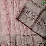 Light pink silver zari sparrow flower grand design brown silver zari diamond and floral meena work pattu paavadai lehanka