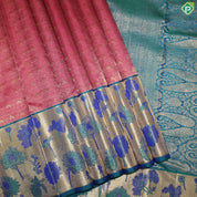 Rani Pink Gold Zari Self Designed Lines Peacock Blue Meena Work Border Grand Bridal Silk Saree