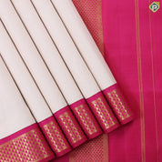 Milk white plain weaved design pink gold zari mayikan border madisar 9 yards silk saree