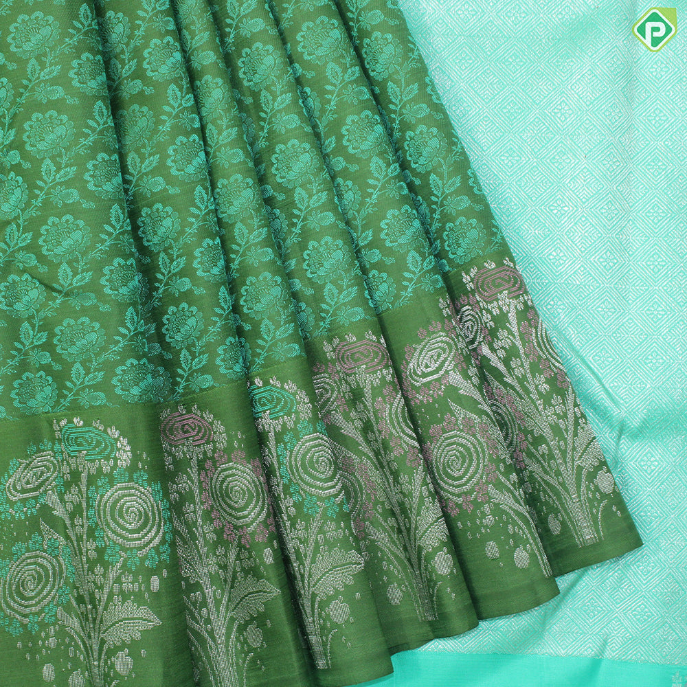 Olive Green Thread Work With Self Color Border Trendy Silk Saree