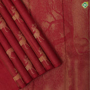 Maroon red gold zari wild deer butta design borderless pallu wild effect weaved design signature silk saree