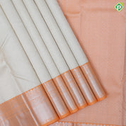 White silver zari small rangoli lines peach orange silver zari multi design border exclusive bridal silk saree
