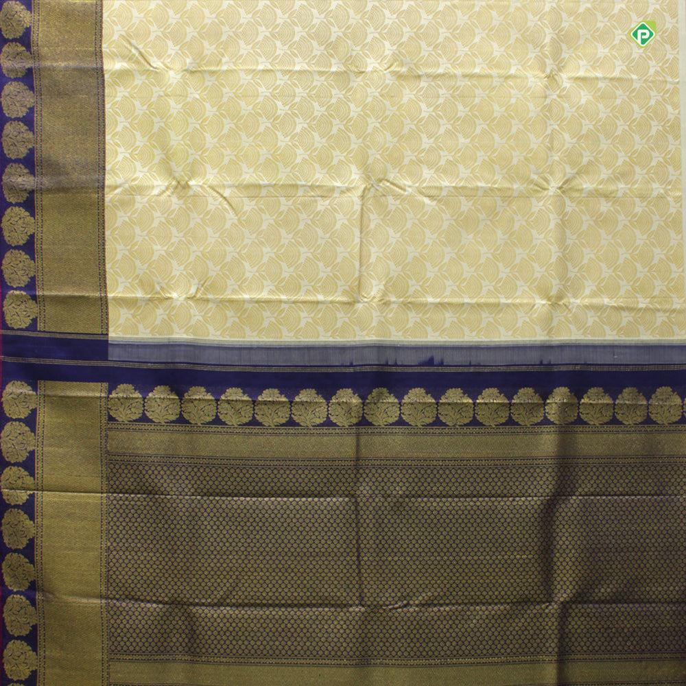 Cream sandal With Indigo Blue Small Flower Thread Work Motifs Trendy Silks Saree