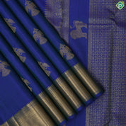 peacock blue gold zari gandapiranda butta self gold zari diamond design border traditional silk saree