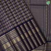 Indigo Blue gold zari peacock rudraksham full body butta self color gold zari multi design lines bridal silk saree