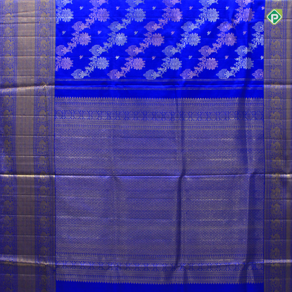 Royal Blue Cross Floral Leharia Lines Bridal Silks Saree