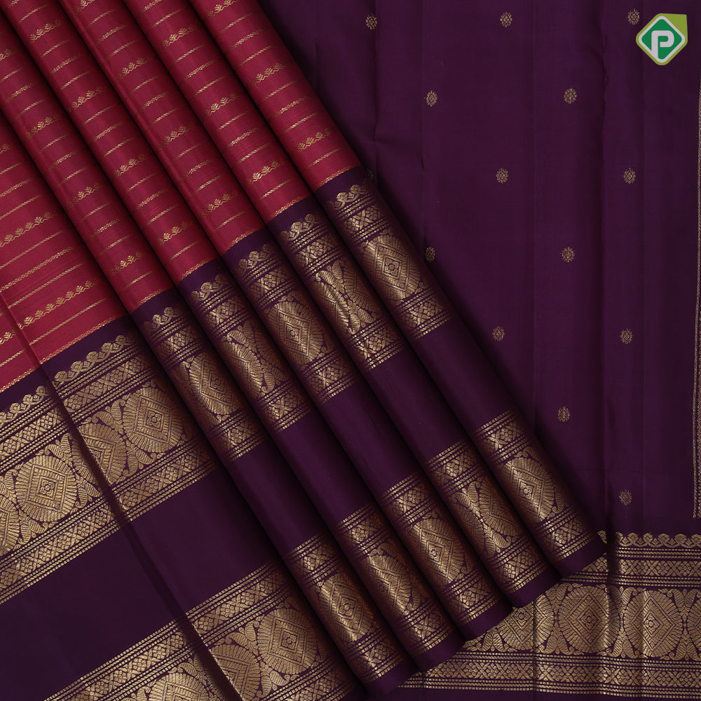 Magenta gold zari velthaari lines design purple gold zari round butta retta pattai border vintage silk saree