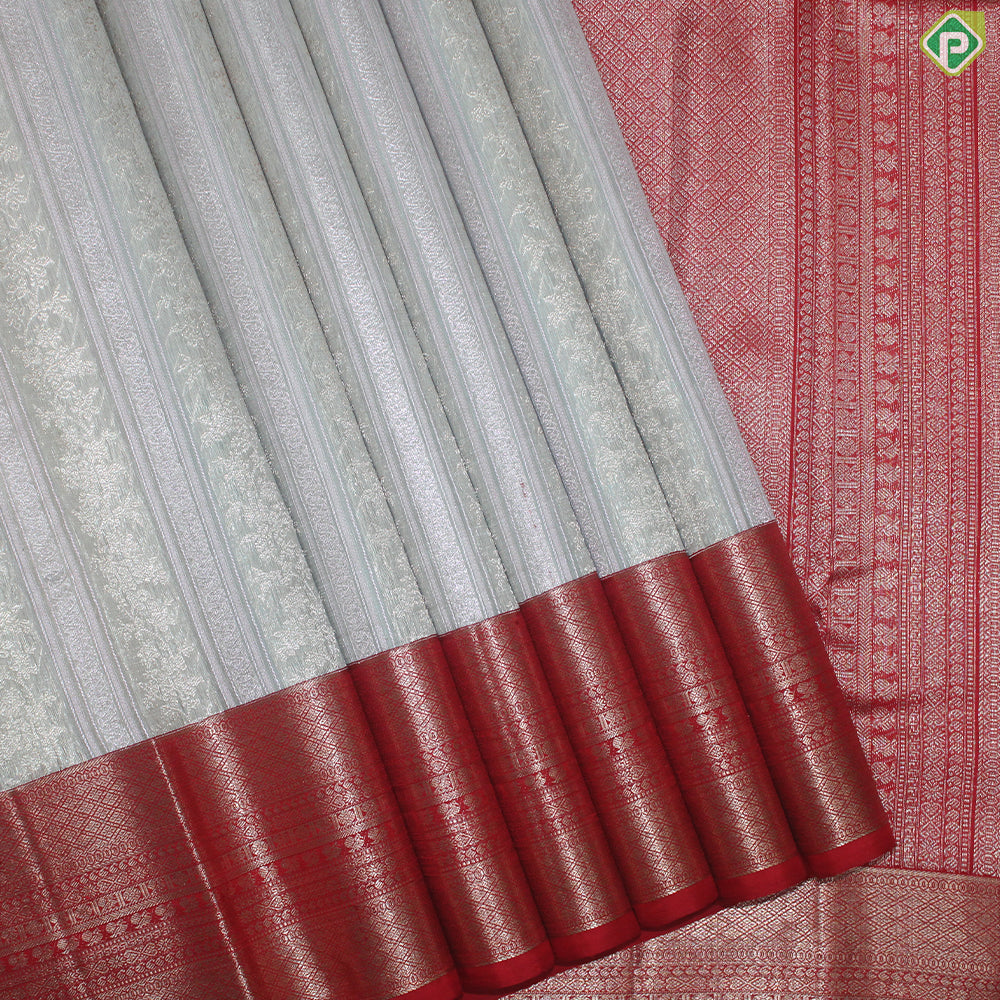 Cream With Baby Pink Lines Gold Zari And Red Colure Border Trendy Designer Silk Saree