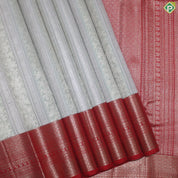 Cream With Baby Pink Lines Gold Zari And Red Colure Border Trendy Designer Silk Saree