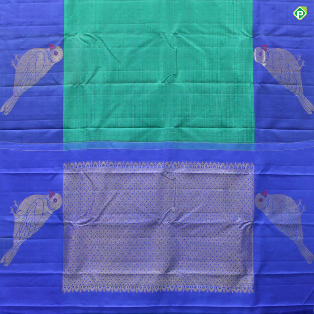 Emerald Green With Royal Blue Border Motifs Trendy Silks Saree