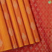 Honey orange rani pink stripes gold zari round flower design borderless grand pallu soft silk saree