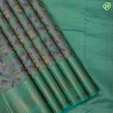 Lavender base multi color sea shells design rexona green gold zari mango butta border trendy designer silk saree