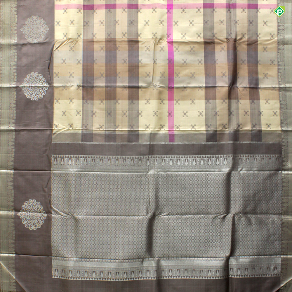 Beige With Lavender Pink Colour Dual Colour Lines Trendy Silks Saree