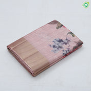 peach flower print and embroidered design gold zari plain border fancy cotton saree
