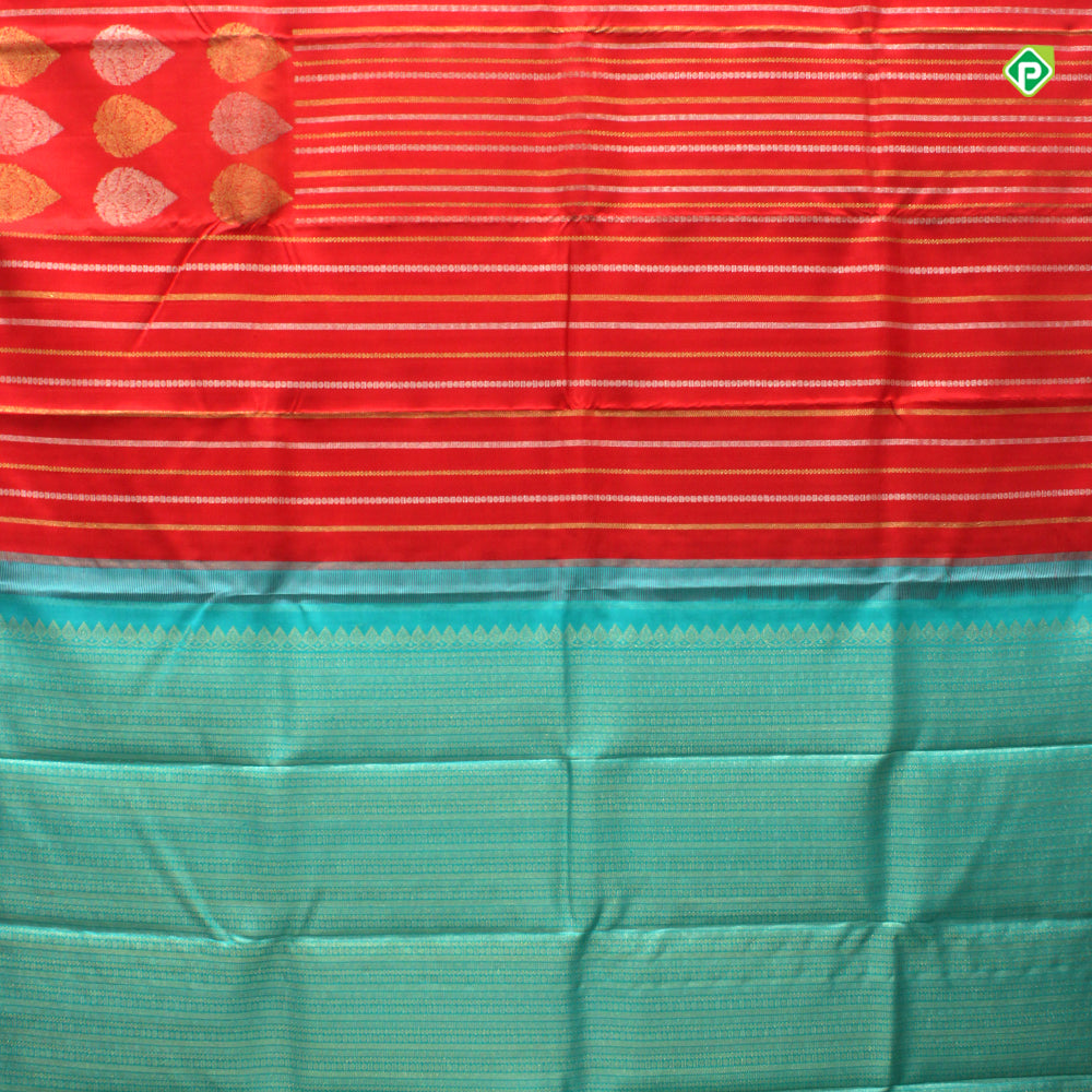 Chilly Red Colour Straight Veldhari Lines With Big Thilagam Border Motifs Trendy Silks Saree