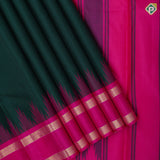 Olive green full body plain design contrast rose pink rettapet temple border traditional silk saree