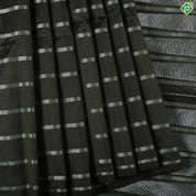 Olive green silver stripes design borderless soft silk saree