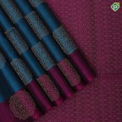 Peacock blue gold zari round rangoli butta motifs Purple Plain border grand pallu soft silk saree