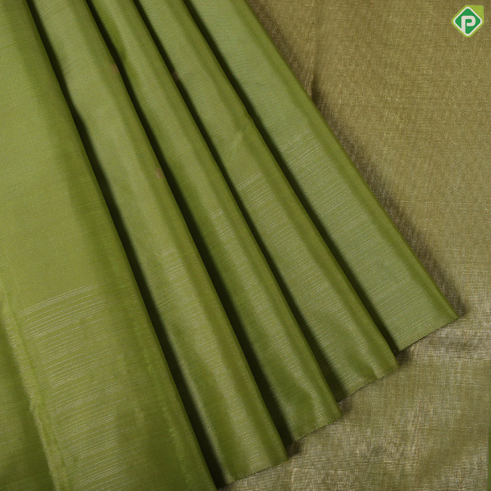 Apple Green gold zari lines square butta design borderless plain trendy silk saree