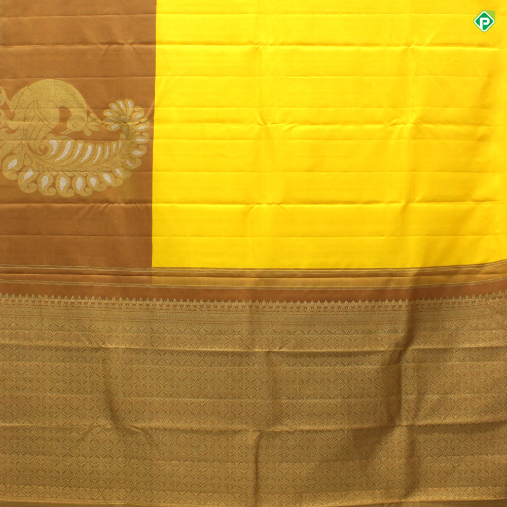 Corn Yellow With Goldish Onion  Colour Big  Peacock Fancy Border Motifs Trendy Silks Saree