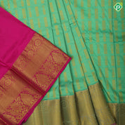 green gold zaricubes and fancy butta lines onion pink gold zari thilagam flower butta border pattu paavadai lehanka
