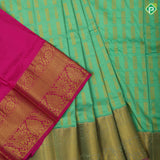 green gold zaricubes and fancy butta lines onion pink gold zari thilagam flower butta border pattu paavadai lehanka