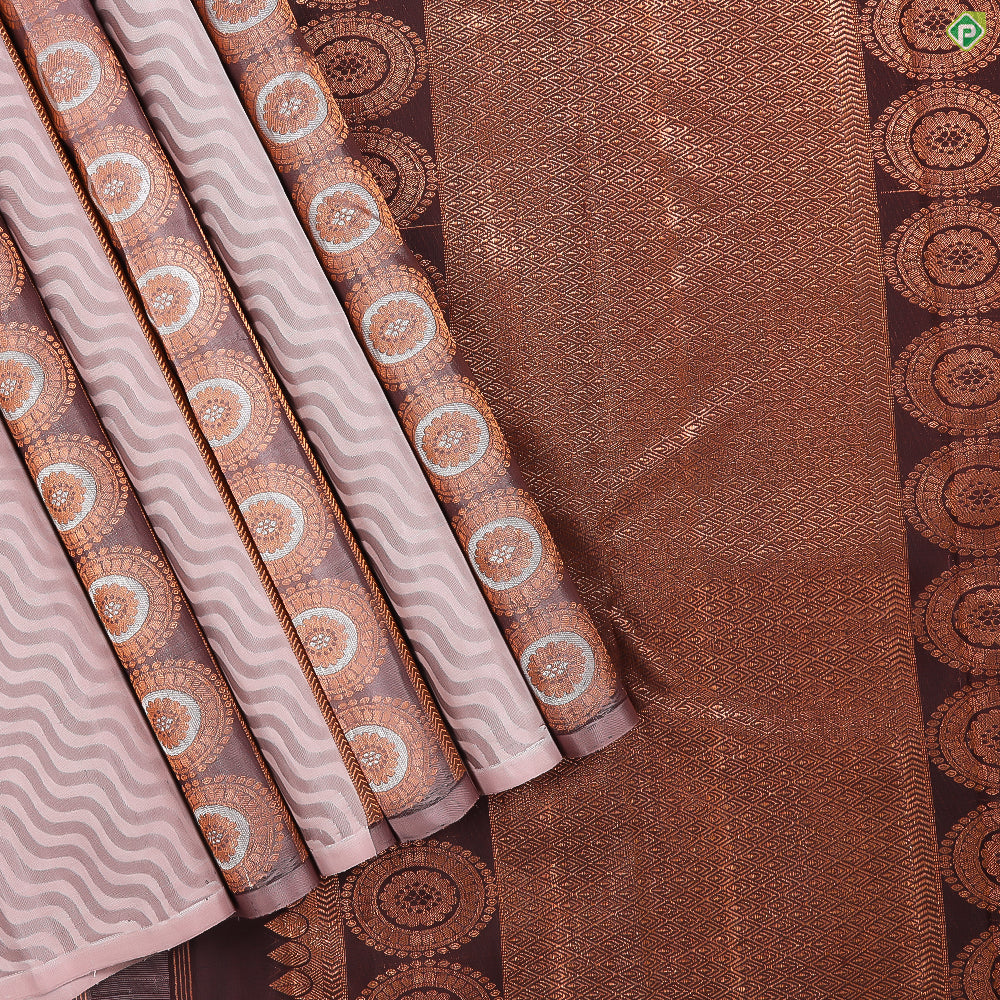 Light Onion Pink With Chocolate Brown Waves Lines Borderless Trendy Designer Silk Saree