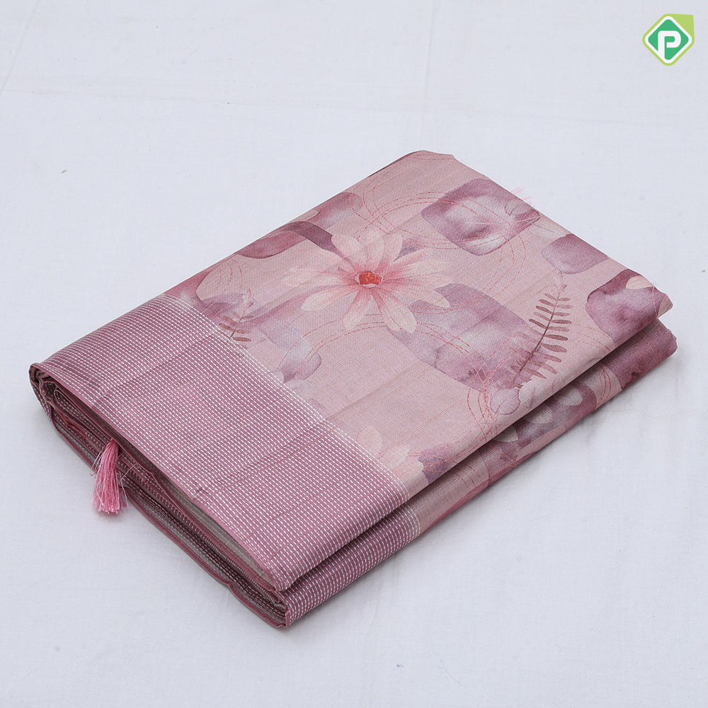 Fancy flowers printed design self thread lines border fancy cotton saree
