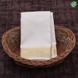 White gold zari stripes design self gold zari zig zag border 8.4 dhothi set