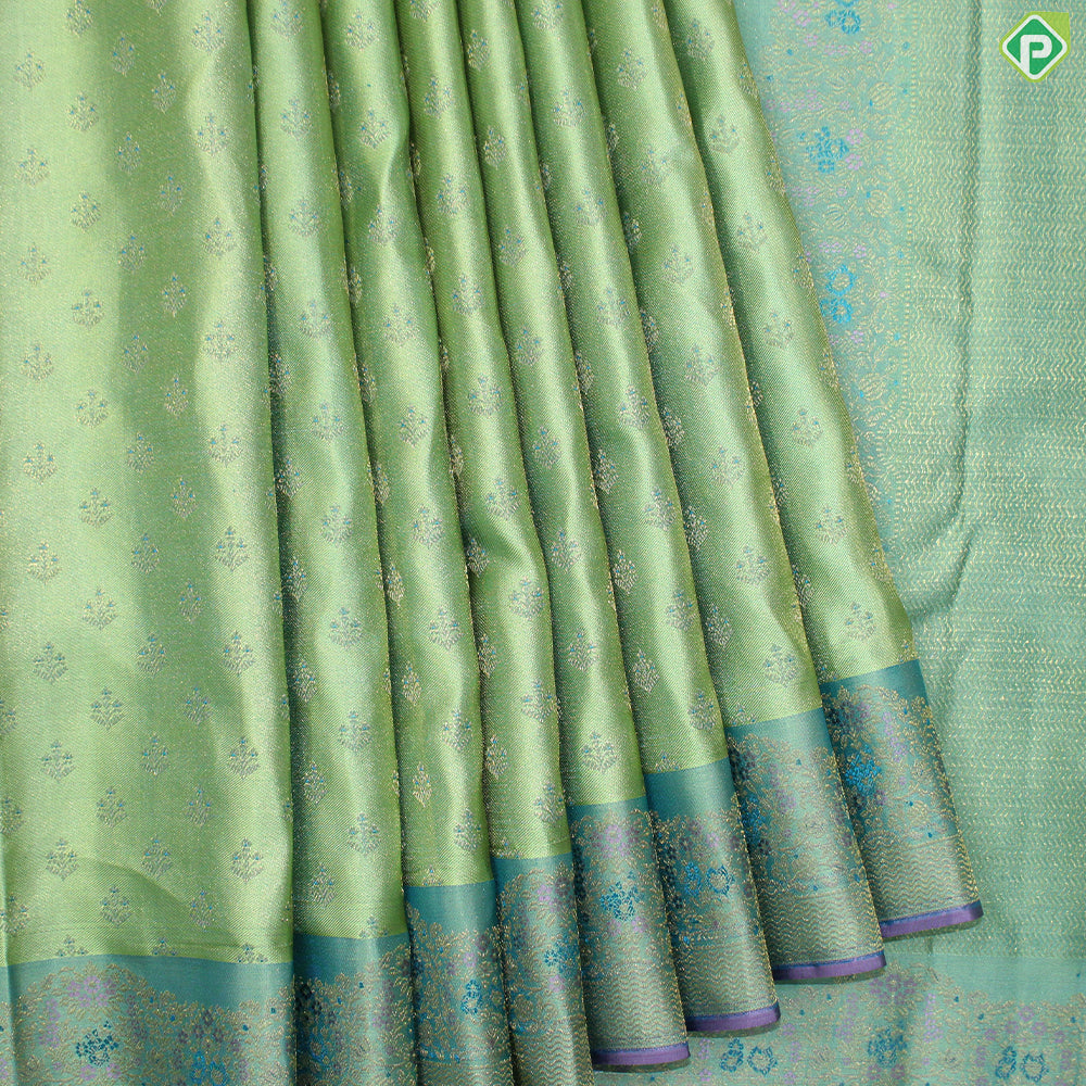 Pista Green Gold Zari Tissue With Rexsona Green Border Trendy  Silk Saree