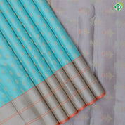 Sea Blue Gold Zari Small Motif Design Peach Orange Mayilkan Border Design Trendy Silk Saree