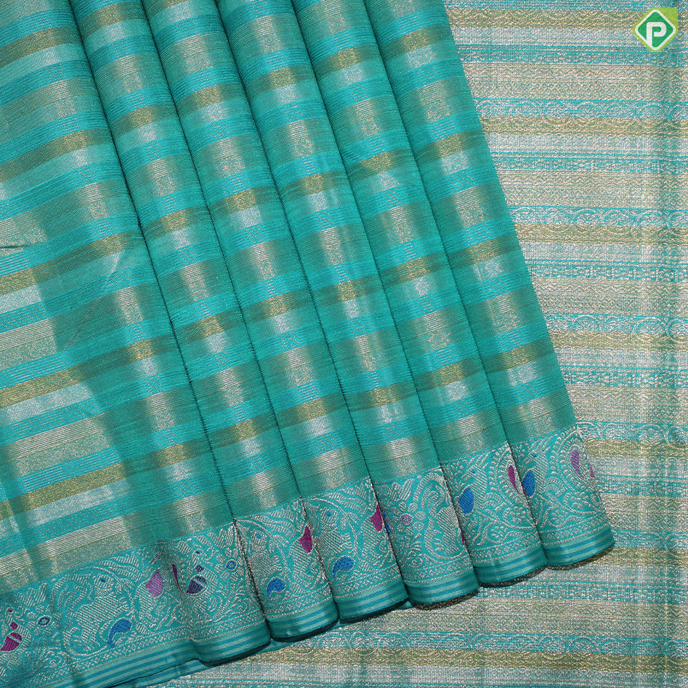 Rama Green Gold And Silver Zari With Meena Work Border Traditional Silk Saree