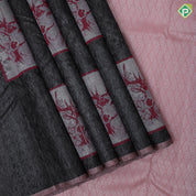 Black Colour Silver Zari Deer Design Border Less Ledge Peach Colour Luxury Black Silk Saree