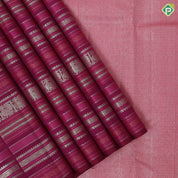 Purple pink silver zari velthari thread work design borderless Exclusive grand bridal silk saree