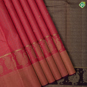 peach pink gold zari and silk thread checks self gold zari peacock butta lines diamond border traditional silk saree