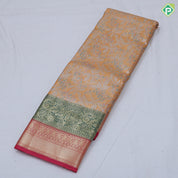 Pista green silver zari and multi color floral design contrast double color center border tissue art silk saree