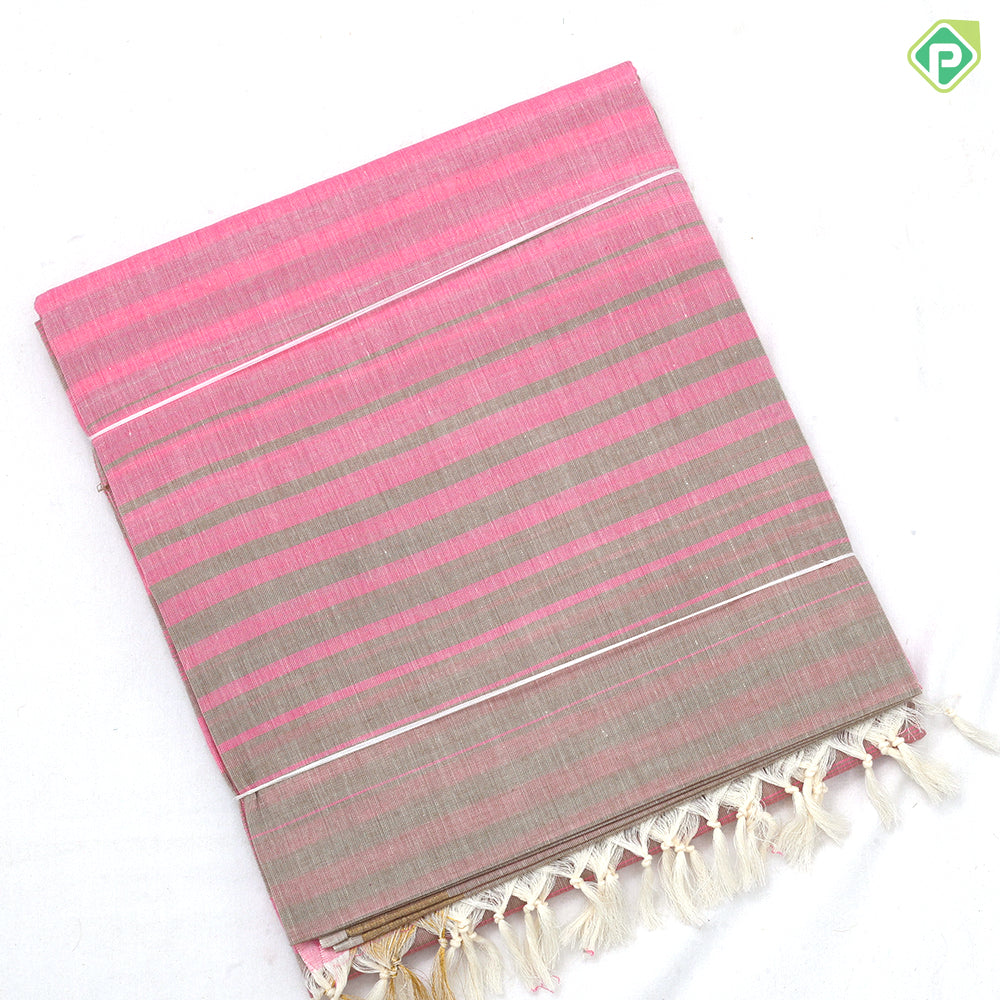 Pastel colors with pastel color lines design self gold zari border soft cotton saree