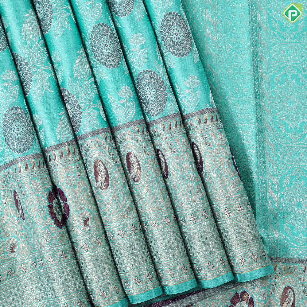 Royal violet blooming flower meena work design self border exclusive bridal silk saree