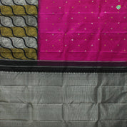 Hot Pink With Black Fancy Cross Peacock Border Motifs Trendy Silks Saree