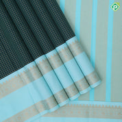 Bottle green gold zari vairaoosi checkered kattam turquoise gold zari retta pattai border uniform art silk saree