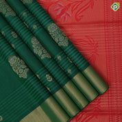 Purple blue gold zari flower bunch design contrast pallu and gold zari border soft silk saree