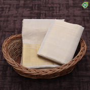 Creamy gold zari by zari tissue self gold zari mayian border 9*5 dhothi 3 in 1 pure silk tissue vesti set