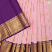Light pink gold zari deer and stripes design purple blue gold zari lines border pattu paavadai lehanka