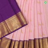 Light pink gold zari deer and stripes design purple blue gold zari lines border pattu paavadai lehanka