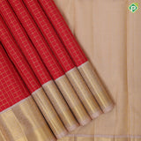 Chilli red kattam checks silk saree with peach cream border – Pachaiyappas Silks