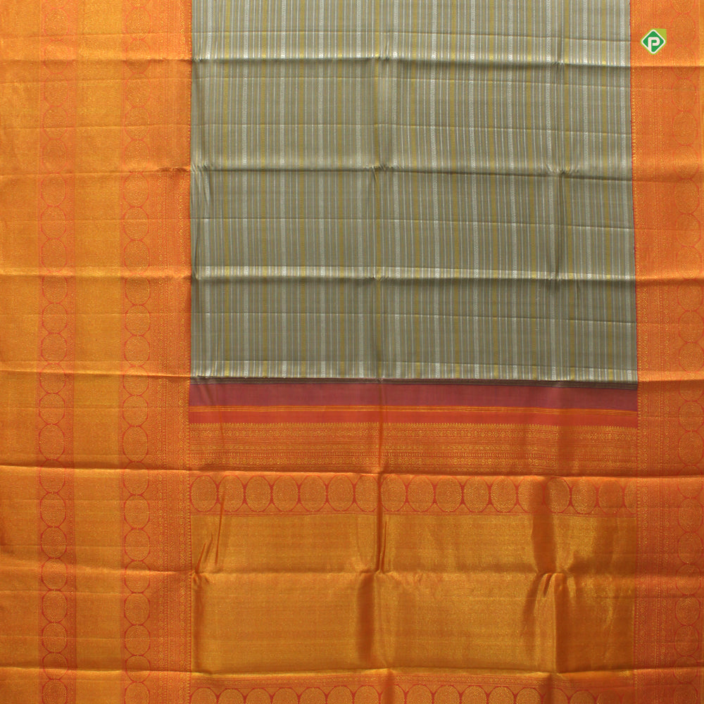 Pewter Grey With Peach Orange All Over Design Grand Wedding Silks Saree