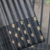 Gray And Block Color Lines Gold Zari With Block Color Peacock Chakaram Design Traditional Silk Saree