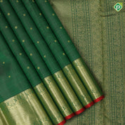 Bottle Green Gold Zari Vairaoosi Small Flower Butta Self Colour Peacock Border Design Traditional Silk Saree