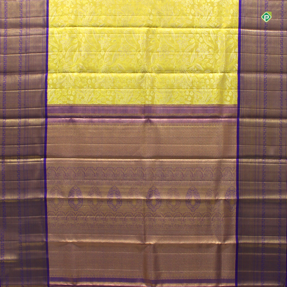 Lime Green And Copper Grand Floral Work Grand Bridal Tissue Silks Saree