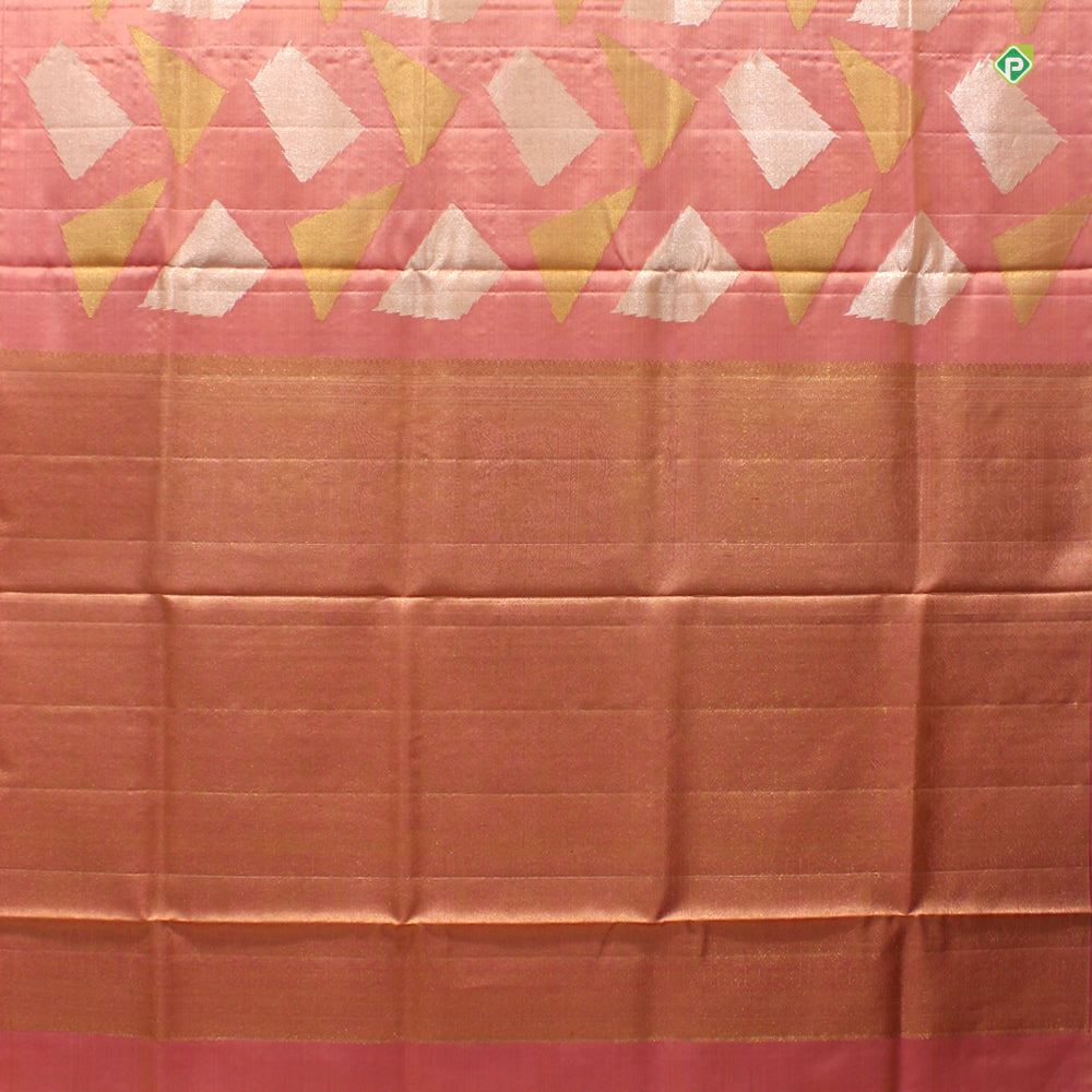 Bubble Cum Pink Triangle Shape Half Tissue Bridal Silks Saree